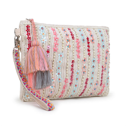 Pink Sequined cotton clutch bag