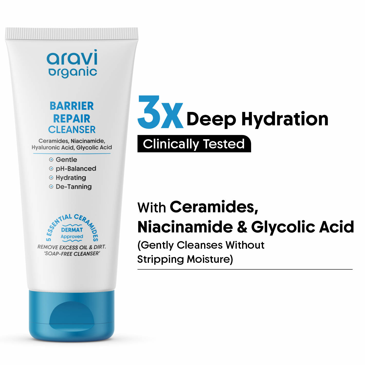 Aravi Organic Barrier Repair Cleanser, Ceramide & Niacinamide, For Oily, Dry & Acne Prone Skin