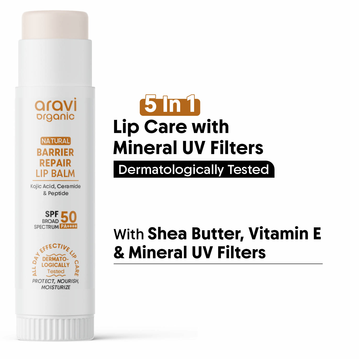 Aravi Organic Barrier Repair Lip Balm SPF 50 PA++++, Dark & Pigmented Lips, Kojic Acid & Ceramide