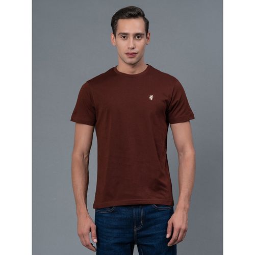 Red Tape Brown Solid Cotton Polo Neck Mens T-shirt