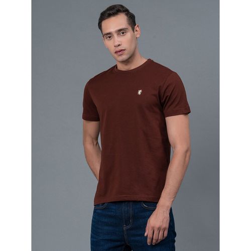 Red Tape Brown Solid Cotton Polo Neck Mens T-shirt