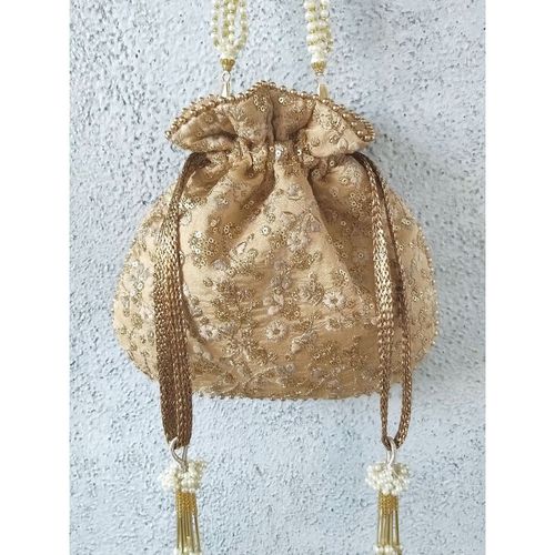 Buy AMYRA Gold Floral Embroidered Potli Bag Online