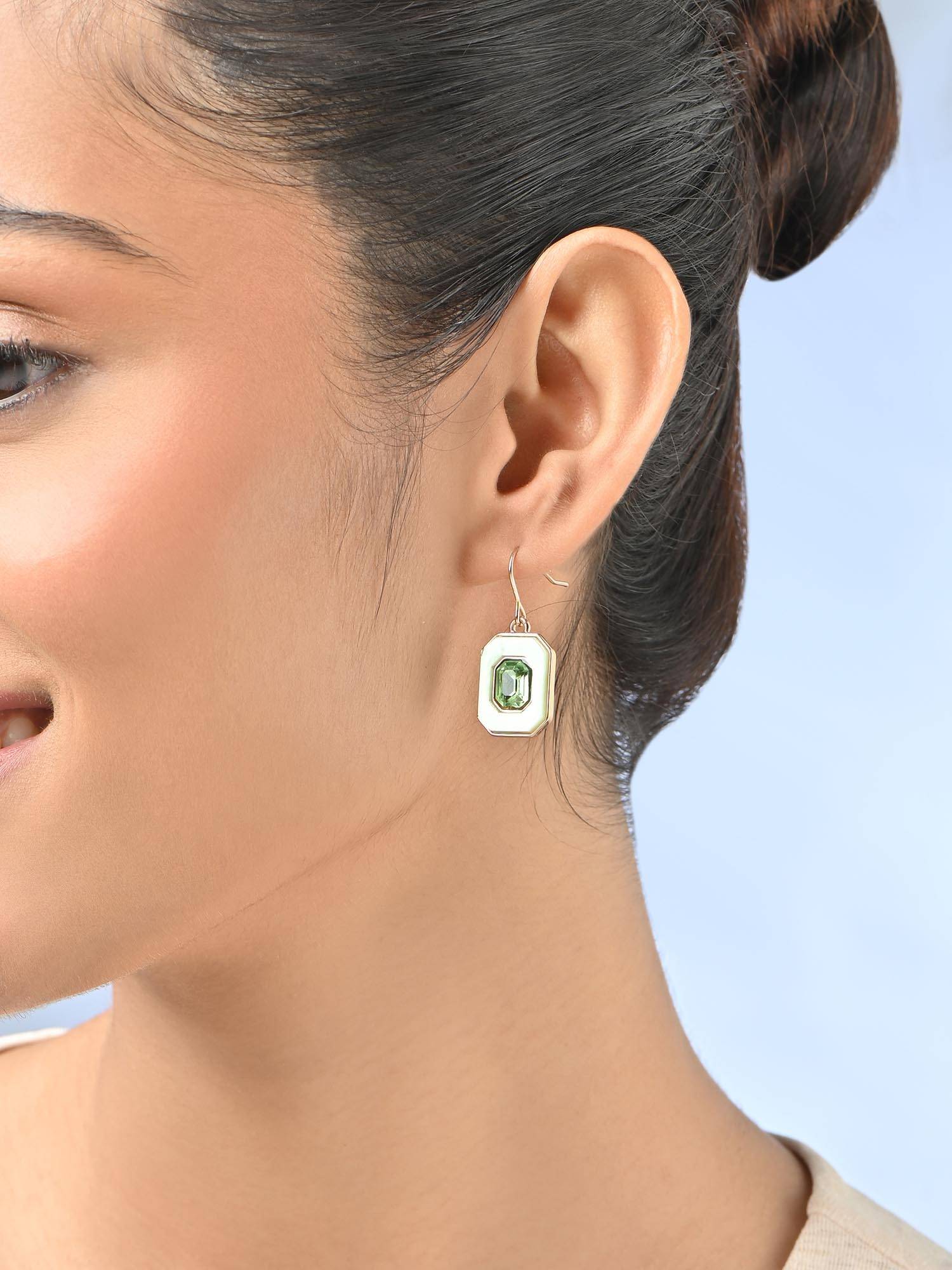 ToniQ Green Stone Studded Drop Earrings