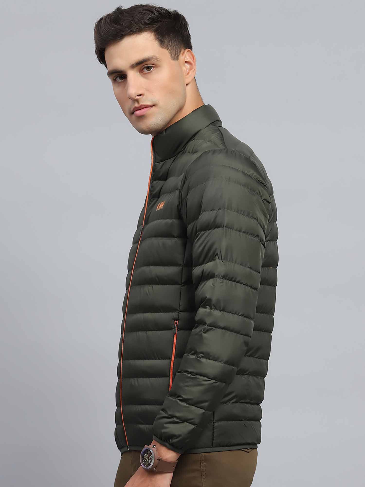 Buy Monte Carlo Mens Solid Olive Mock Neck Full Sleeve Jacket Online