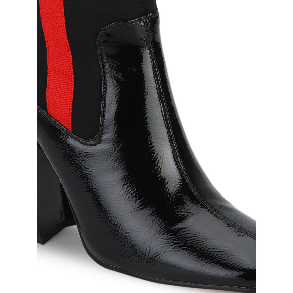 Red Stripe Block Heel Ankle Boots - UK 