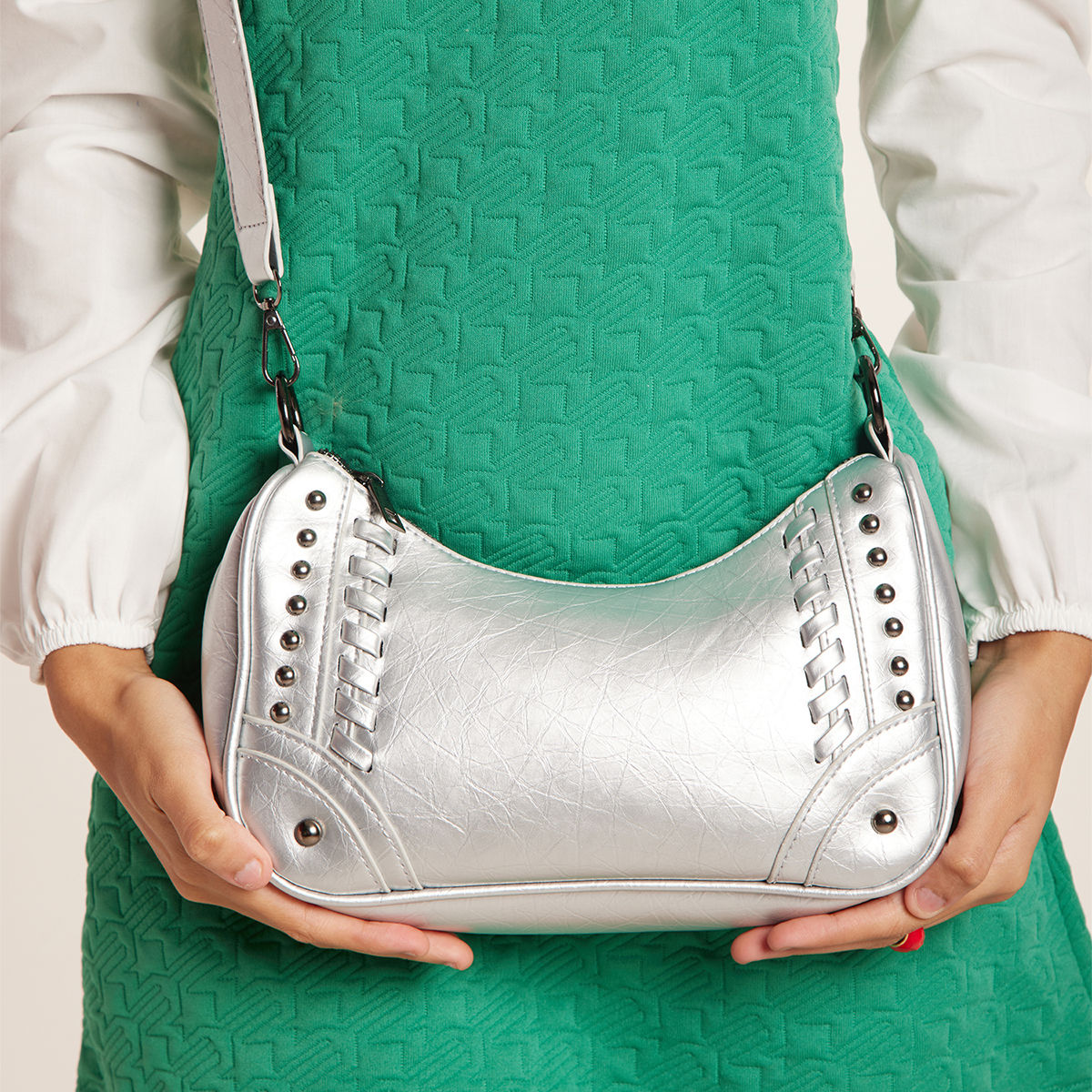 Buy KLEIO Gold Studded Tote Shoulder Hand Bag for Women- Ho4011Kl-Pw Pearl  White Online