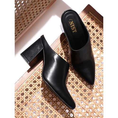 GNIST Women Regular Black Slip On Block Heeled Mules (EURO 36)