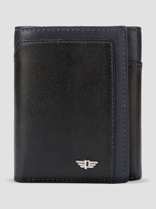 Buy Police Mens Navy Blue Black Genuine Leather Tri Fold Coin
