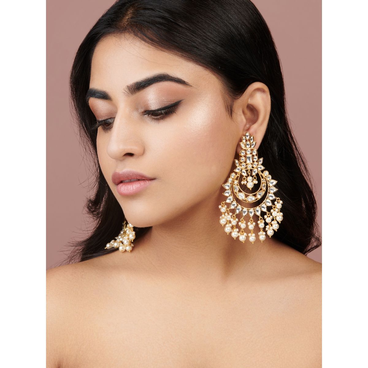 Flipkartcom  Buy Karatcart Oxidised Silver Embellished Kundan and Pearl Large  Chandbali Earrings for Women Alloy Chandbali Earring Online at Best Prices  in India