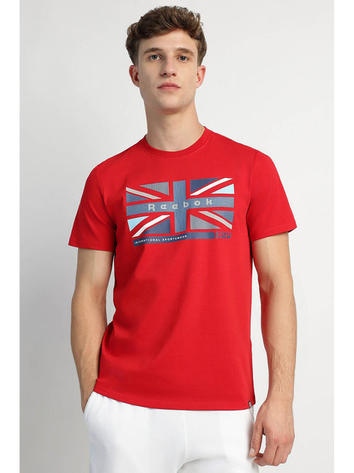 Reebok Red Printed Regular Fit T-Shirt