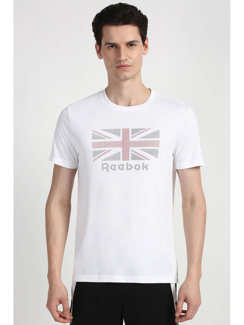 Reebok White Printed Regular Fit T-Shirt