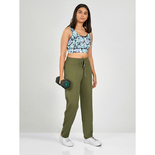 Buy MAYSIXTY Women Cotton Spandex Green Solid Track Pants Online