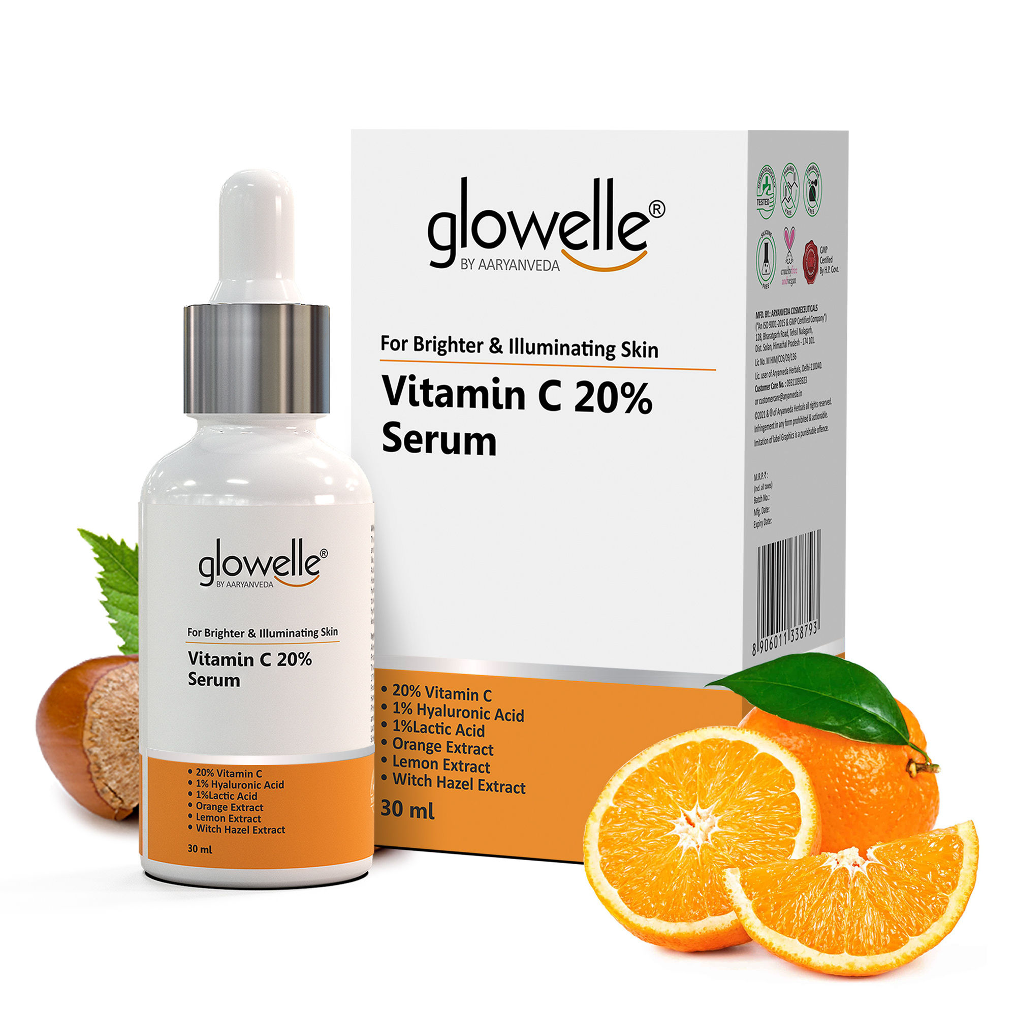 Aryanveda Glowelle Vitamin C With Orange Extracts Witch Hazel Extract Face Serum