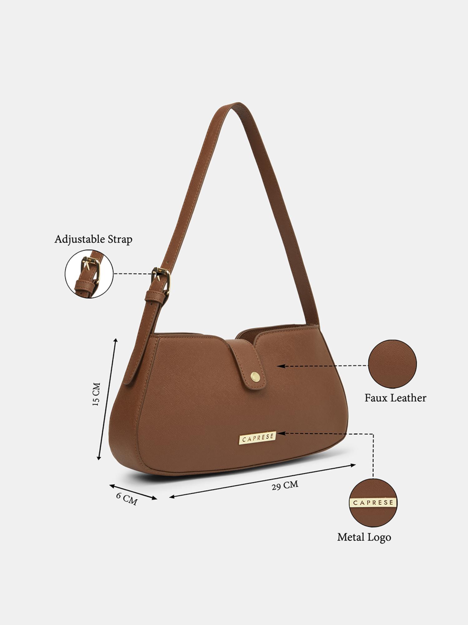 Buy Caprese Women Sally Tan Medium Baguette Handbag Online