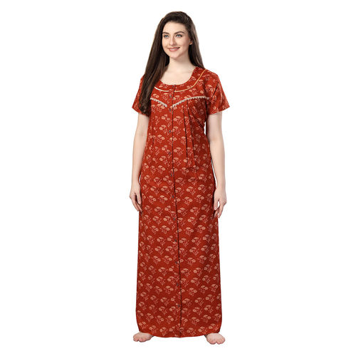 Buy PIU Women Cotton Full Front Open Nighty Red Online