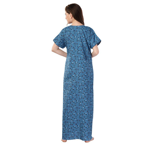 Buy PIU Women Cotton Pleated Plus Size Nighty Blue Online