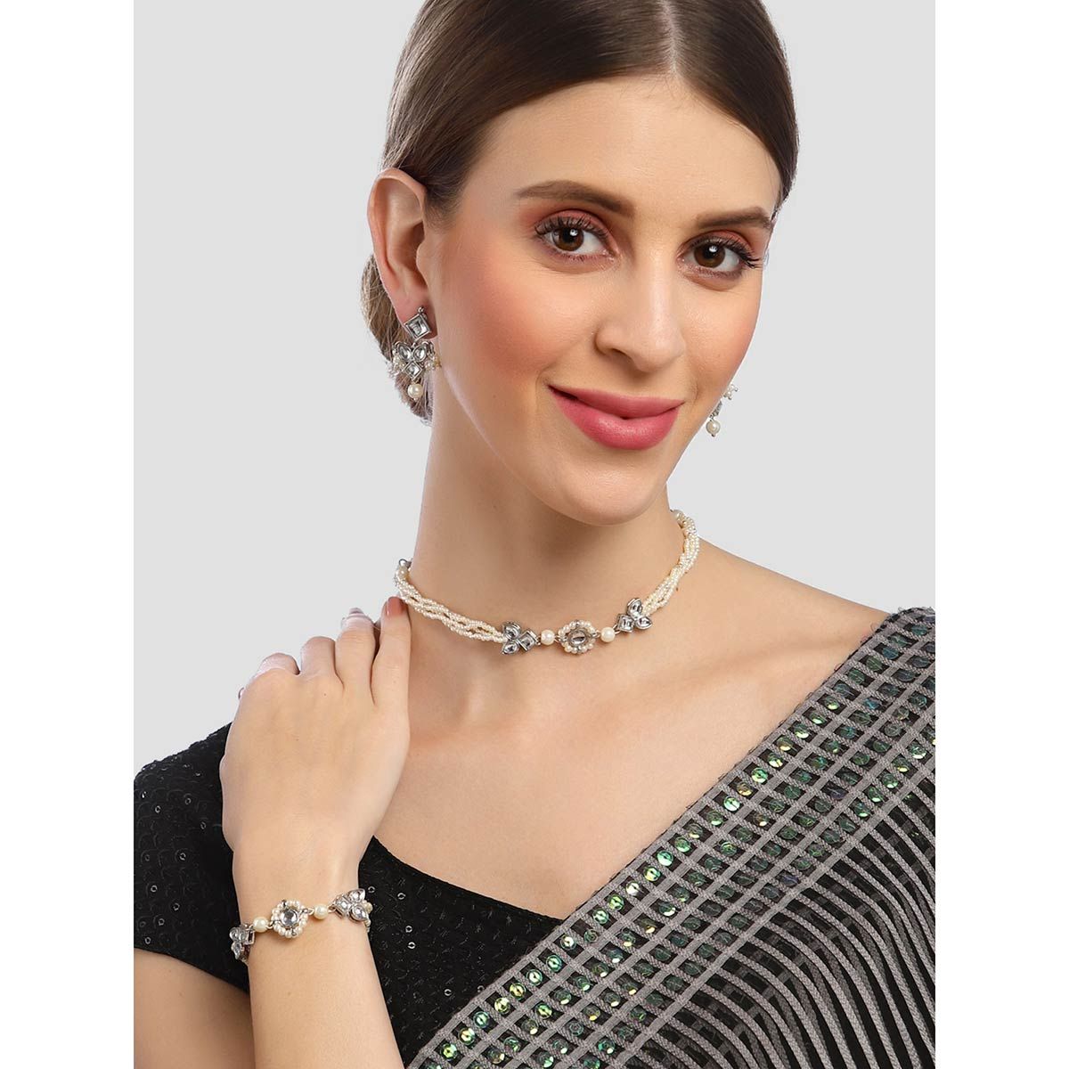 Karatcart Handcrafted Oxidized Silver Necklace with Earrings and Bracelet  Set of 3 Buy Karatcart Handcrafted Oxidized Silver Necklace with Earrings  and Bracelet Set of 3 Online at Best Price in India  Nykaa