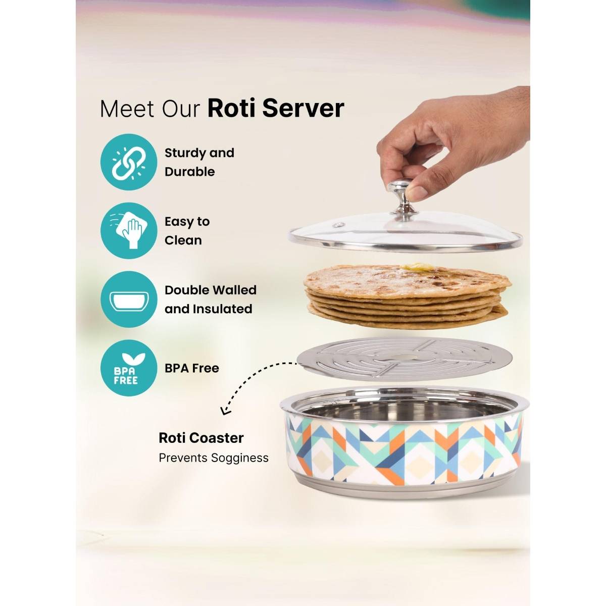Ss Roti Baylon Buy The Better Home SS Roti Casserole with Glass Lid (1500ml) Online