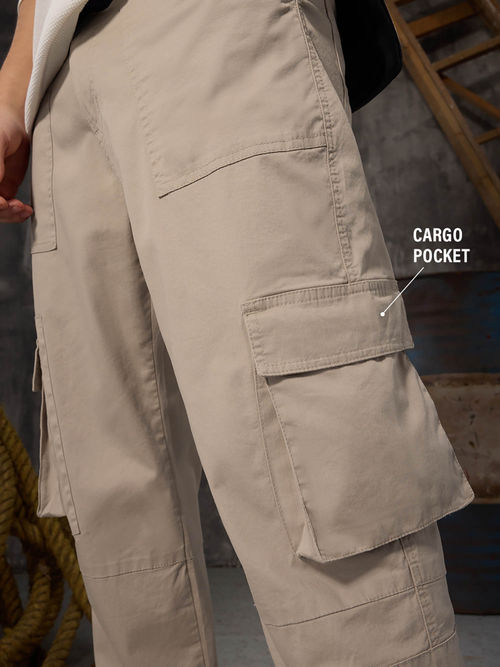 The Souled Store Solids: Bisque Men Cargo Pants