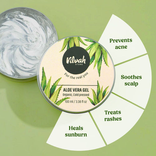 Buy Vilvah Aloe Vera Gel 100% Pure & Cold Pressed Multi Use Gel For Hair,  Face & Body Online