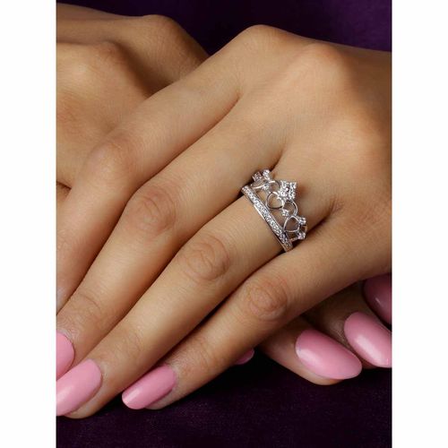 925 Silver Round American Diamond Tiara Crown Ring For Women Girls (10)