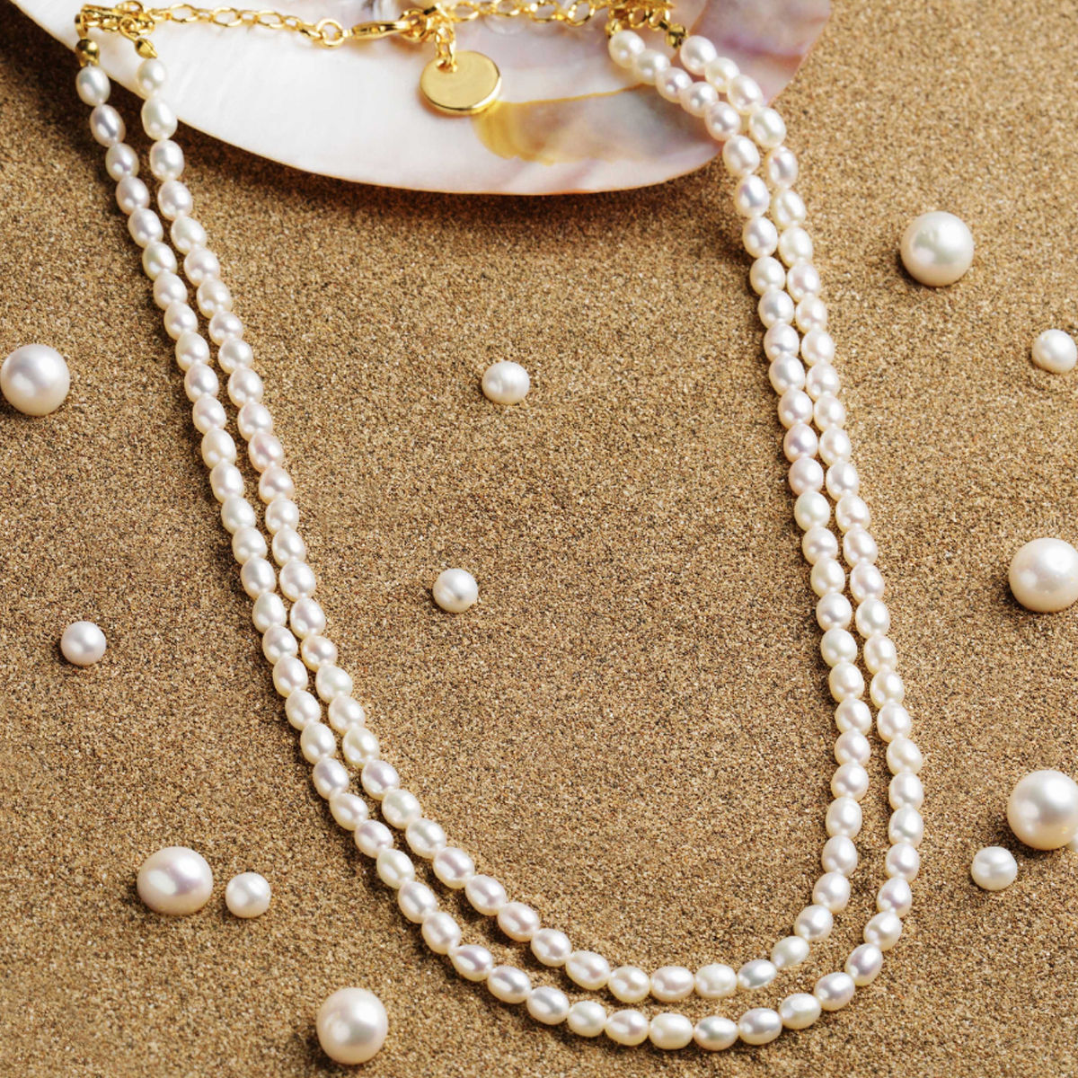 Zaveri Pearls Off White Fresh Water Rice Pearls AAA+ Quality 2 Layers Necklace-ZPFK10983