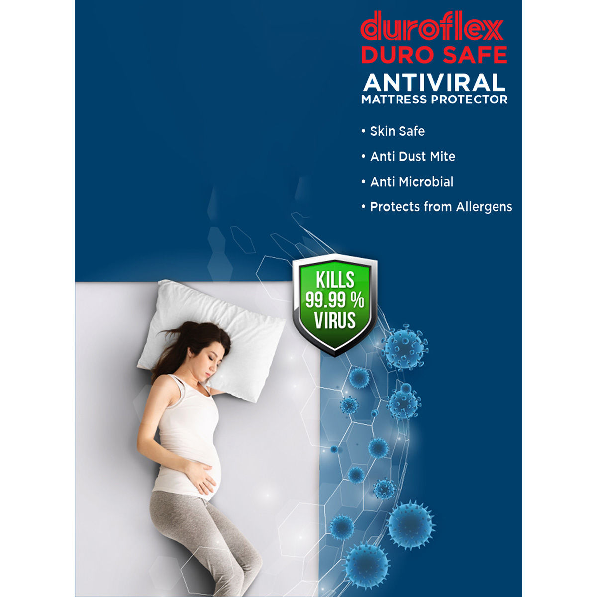 duroflex Duro Safe Antiviral Mattress Protector King Size 78x72