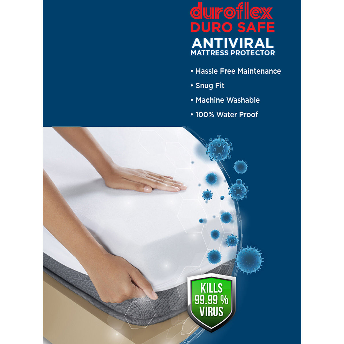 duroflex Duro Safe Antiviral Mattress Protector King Size 78x72