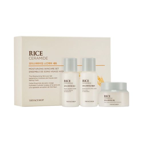 The Face Shop Rice & Ceramide Moisturizing Skincare Set, Complete Travel Friendly Skincare Routine