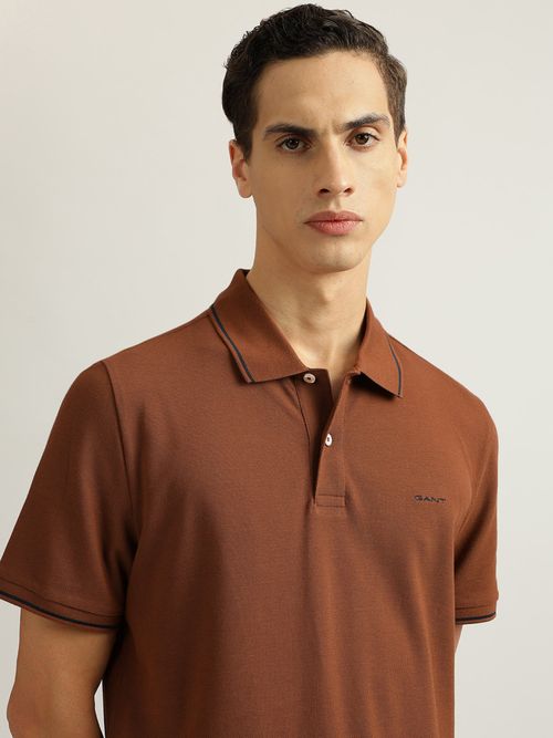 Buy GANT Men Brown Solid Polo Collar Short Sleeves T-Shirt Online