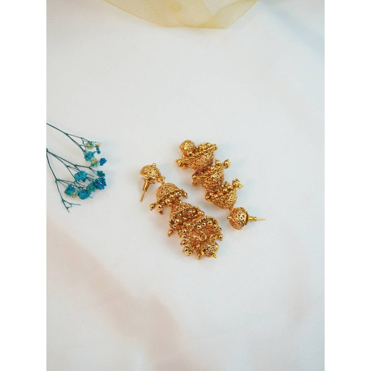 Niscka 24K Gold Plated Traditional Triple Jhumki Earrings