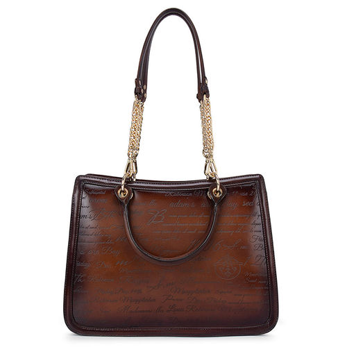 Buy Da Milano Brown Leather Satchel Bag Online