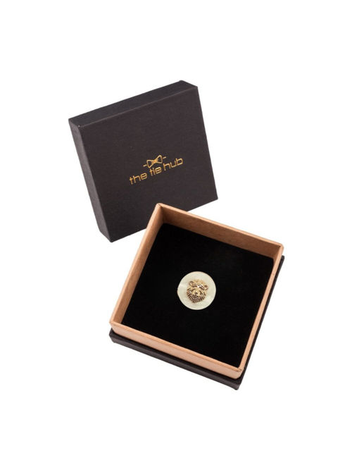 The Tie Hub Gold Plated Lion Face Button Cover Pin (L)