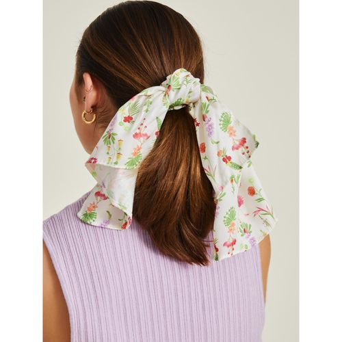 Accessorize London Women White Floral Scarf Hair Scrunchie