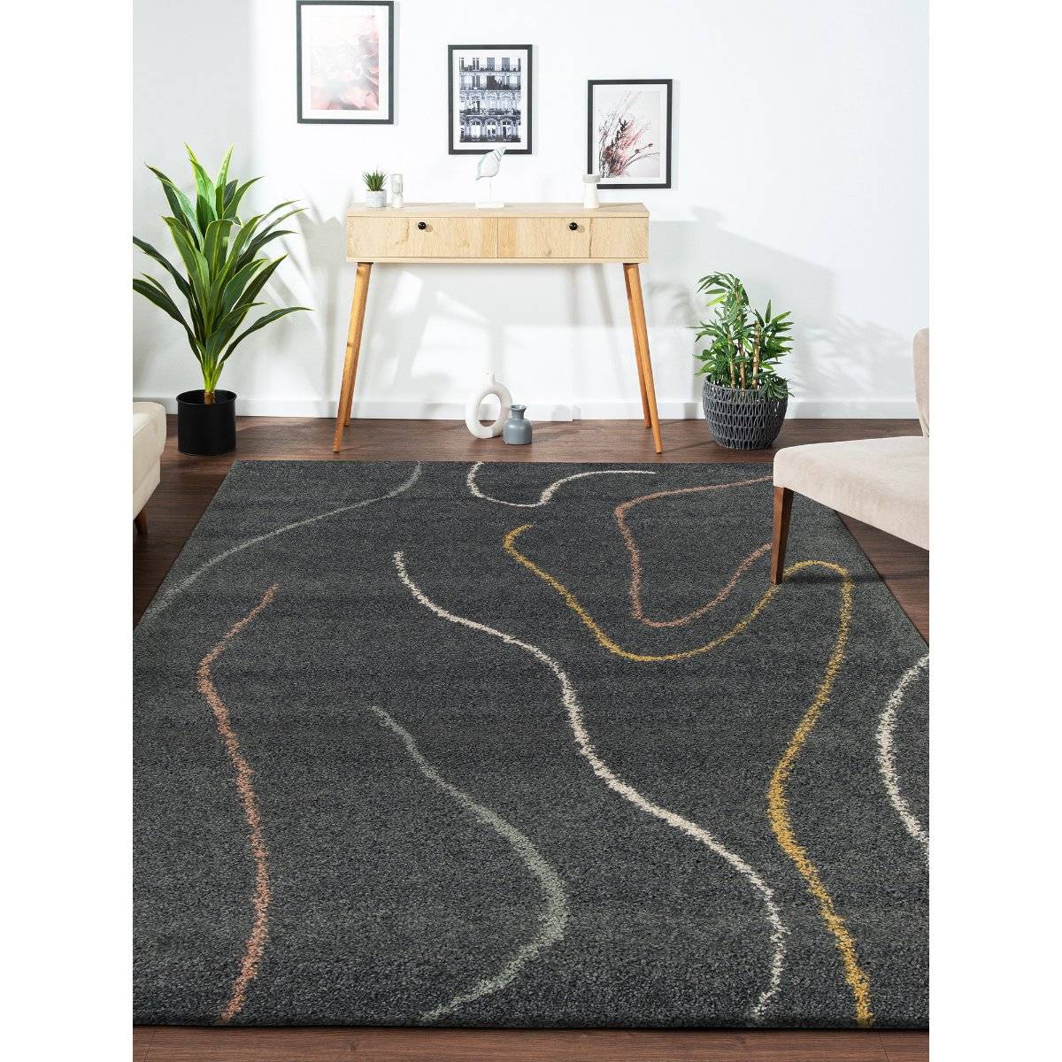 OBSESSIONS Polypropylene Anti-Skid Modern Bedside Runner Grey (2.5X5 Feet)