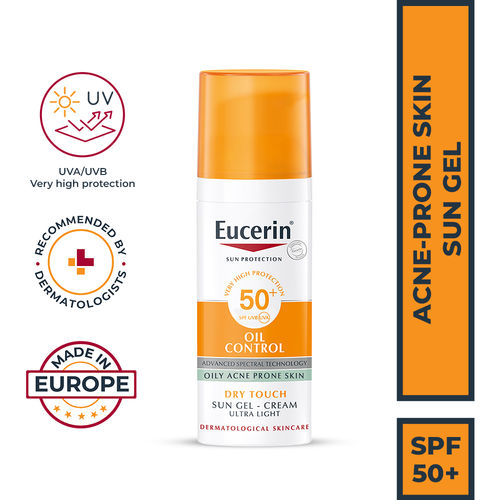 Eucerin Oil Control Dry Touch Sunscreen Gel-Cream SPF50+ For Acne-Prone Skin, Ultra Light Texture