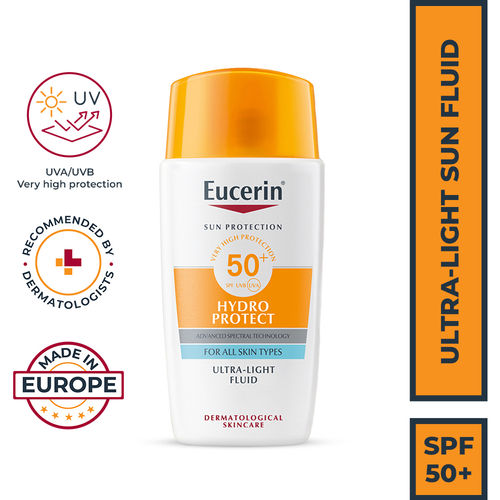 Eucerin Hydro Protect Ultra-Light Sunscreen Fluid SPF50+ With Hyaluronic Acid Has Invisible Finish