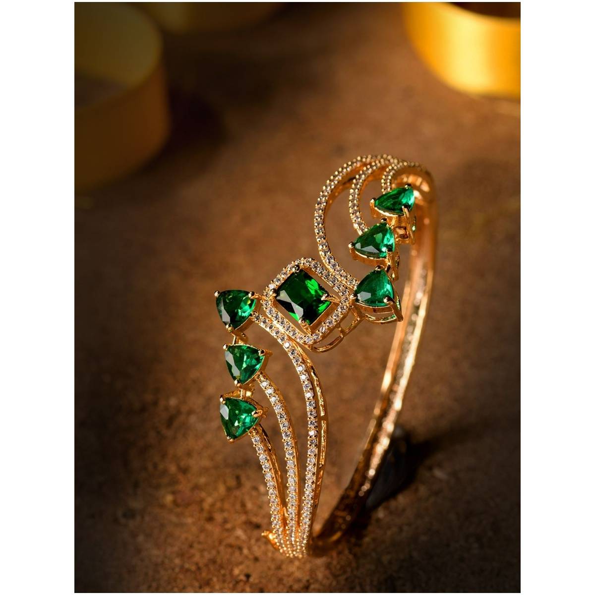 Saraf RS Jewellery Gold plated with Green American Diamond studed handcrafted stylish Bracelet (Onesize)
