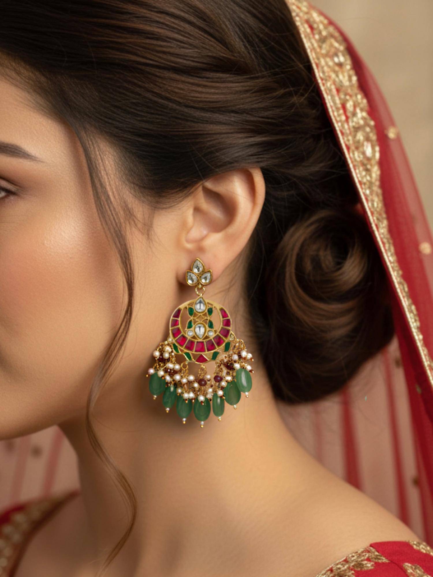 Curio Cottage Pink Crescent Chand Bali Earrings