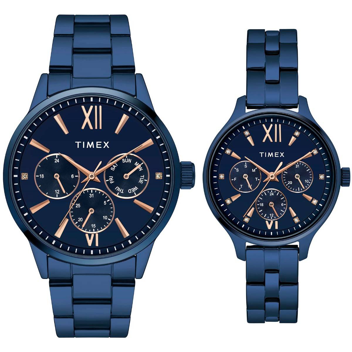Timex Trendline Round 21mm Blue Dial Analog Pair Watch - TW00PR313