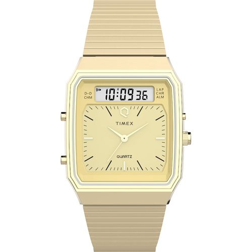 Timex Men Q Timex Gold Rectangular Dial Analog Digital Watch  TW2Y06000UJ (M)