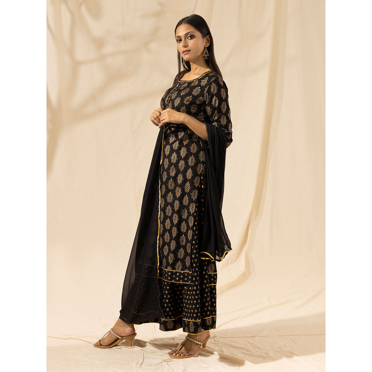 Buy Ethnic Long Kurti Palazzo Suit in Black Color Online - SALA2251 |  Appelle Fashion