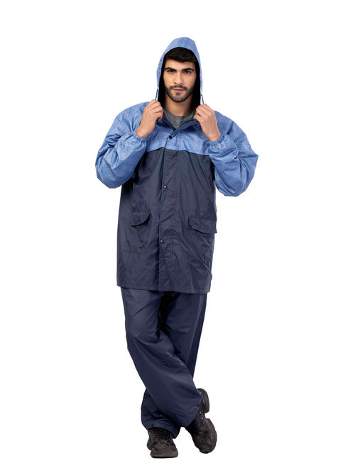 Buy Reliable Rainwear Men Navy Blue H2O Dynamic Checks Raincoat