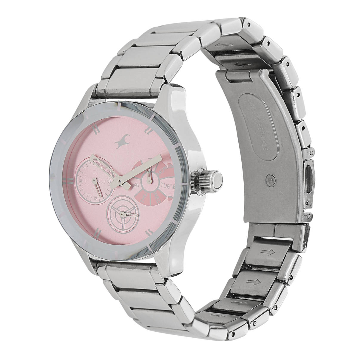 Buy Fastrack Pink Dial Silver Stainless Steel Strap Watch Online