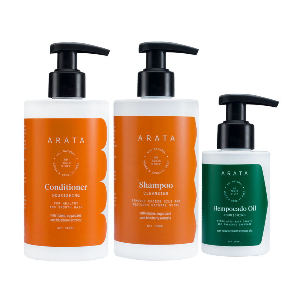 Arata Cleansing & Nourishing Hair Care Set with Maple Sugarcane Blueberry Extracts