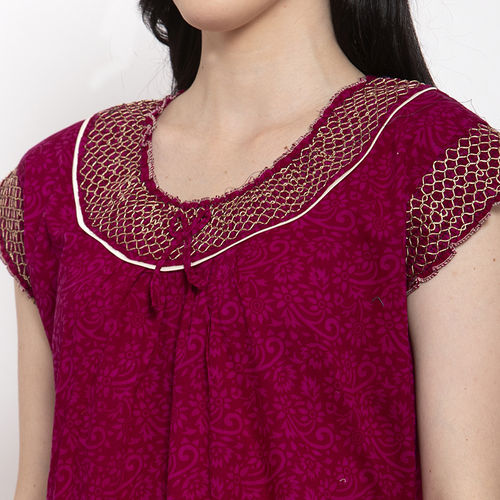Secret Wish Women's Maroon Printed Cotton Nighty (Free Size)