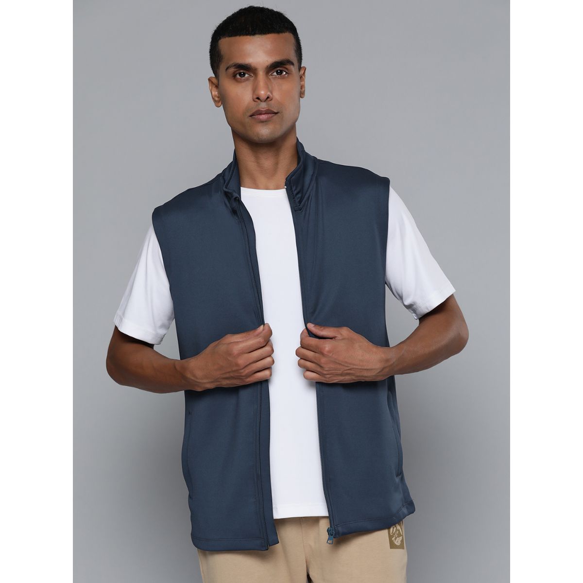 Buy Alcis Men Blue Running Sleeveless Bomber Jacket Online