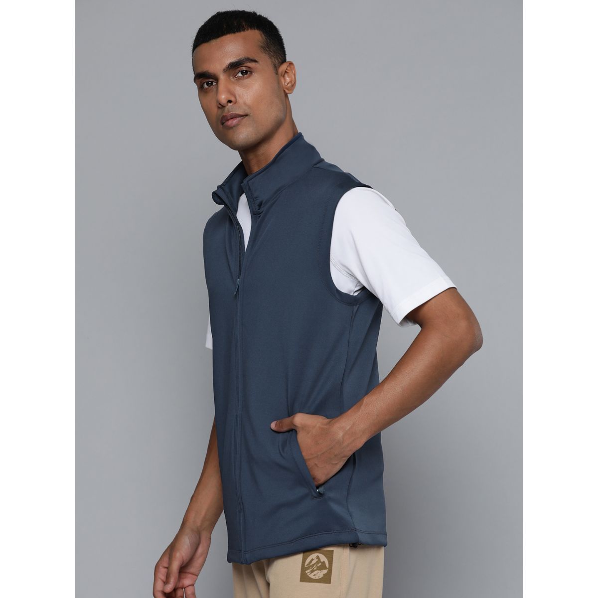 Buy Alcis Men Blue Running Sleeveless Bomber Jacket Online