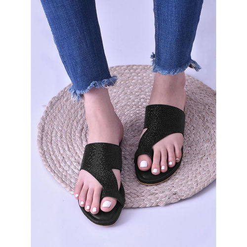Buy Noosh Dew Toe Ring Slippers Black Online