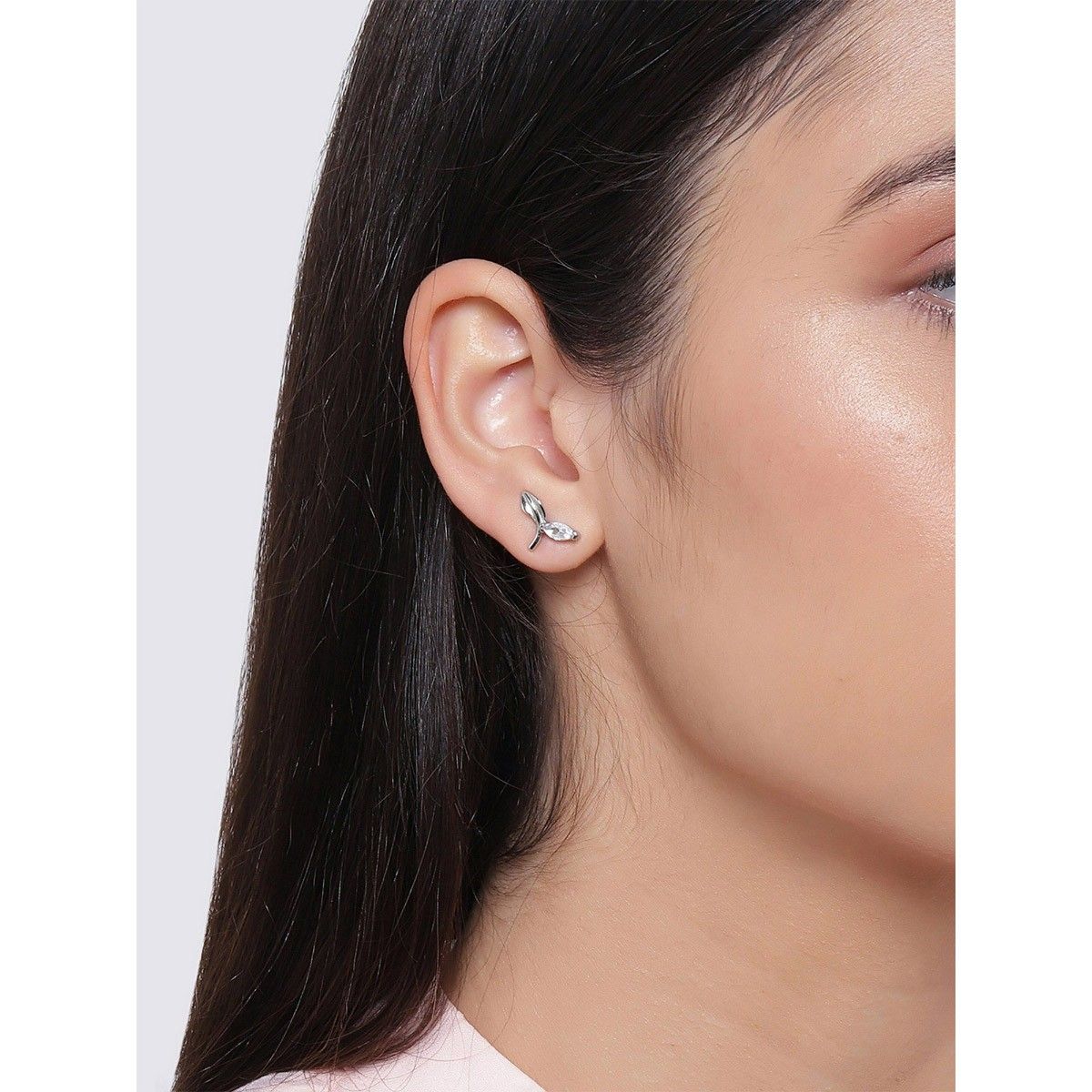 Giva Sterling Silver Studded Leaf Earrings For Women(One Size) Buy